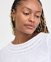 Charter Club Women's 3/4-Sleeve 100% Linen Blouse, Exclusively at Macy's
