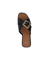 Gc Shoes Women's Ivy Embellished Buckle Slide Flat Sandals