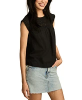 Lucky Brand Women's Lace-Neck Pintuck Cotton Top