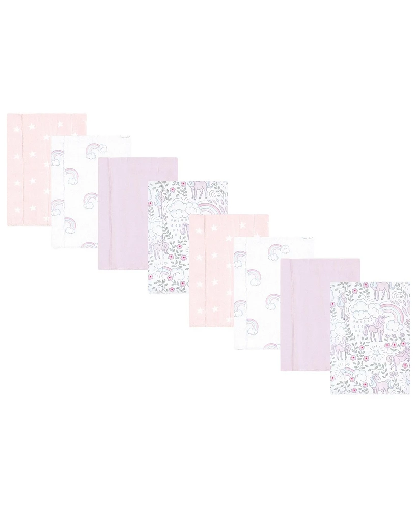 Hudson Baby Boys and Girls Cotton Poly Flannel Burp Cloths 8-Pack, Dreamy Unicorn, One Size