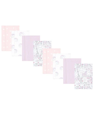 Hudson Baby Boys and Girls Cotton Poly Flannel Burp Cloths 8-Pack, Dreamy Unicorn, One Size