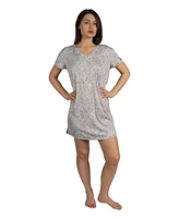 Tahari Women's Short Sleeve V-Neck Ribbed Nightshirt with Lace
