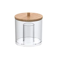 Acrylic Cotton Ball and Swab Organizer with Bamboo Lid-Clear Qtips Dispenser, Easy Refill Jar, Vanity Organizer