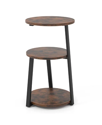 3-Tier Accent Round Side Table with Metal Frame-1 Piece