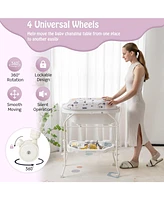 Folding Baby Changing Table with Bathtub and 4 Universal Wheels