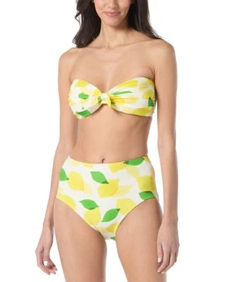 Kate Spade New York Womens Printed Tie Front Bandeau Bikini Top High Waist Bottoms