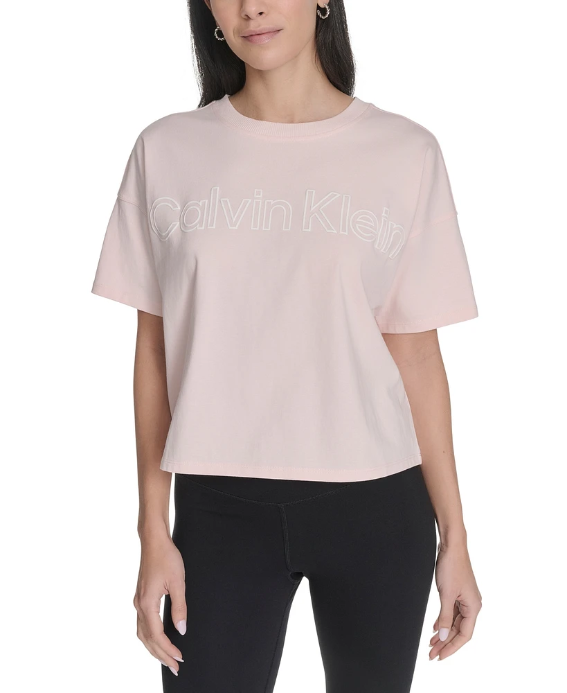 Calvin Klein Performance Women's Cotton Puff-Logo Cropped T-Shirt