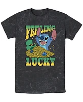 Lilo Stitch Men's Luck Short Sleeve Mineral Wash T-Shirt