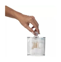 Clear Cotton Ball and Swab Organizer with Lid- Acrylic Compact Jar Makeup Cotton Organizer, Durable Vanity Storage Organizer