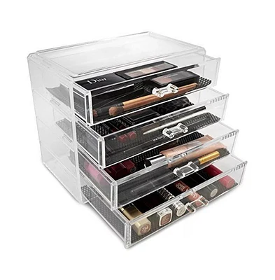 Acrylic Makeup and Jewelry Organizer-4 Drawers, Clear Accessory Organizer with Dustproof Drawers, Durable and Lightweight