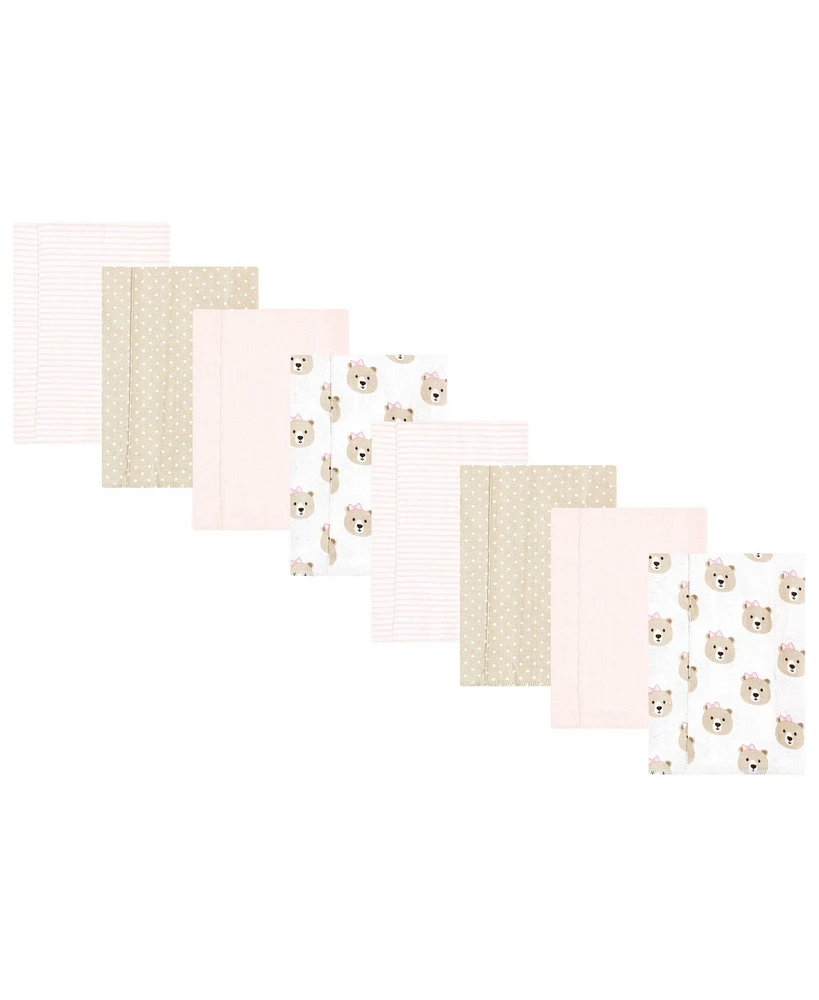 Hudson Baby Boys and Girls Cotton Poly Flannel Burp Cloths 8-Pack, Pink Taupe Bear, One Size