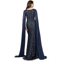 Lara Women's High Neck Gown with Chiffon Cape Sleeves