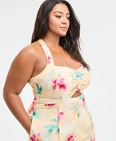 Bar Iii Trendy Plus Printed Halter Jumpsuit, Exclusively at Macy's