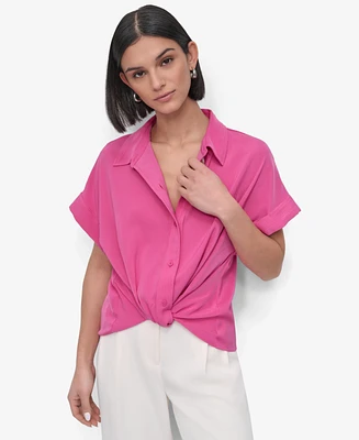 Dkny Women's Twist-Hem Textured Camp Shirt