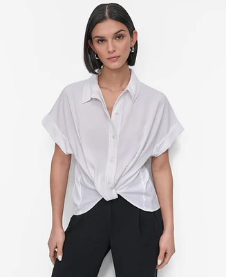 Dkny Women's Twist-Hem Textured Camp Shirt
