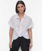 Dkny Women's Twist-Hem Textured Camp Shirt