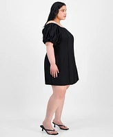 Bar Iii Trendy Plus Bubble-Sleeve Off-The-Shoulder Dress, Exclusively at Macy's