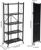 Heavy Duty 5-Tier Foldable Metal Rack with Wheels Moving Organizer Shelves
