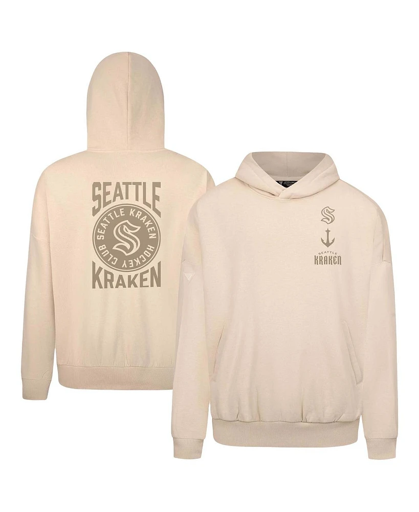 LevelWear Men's Cream Seattle Kraken Contact Stamp Pullover Hoodie
