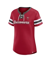 Fanatics Women's Red Tampa Bay Buccaneers True Catch Iconic Rhinestone Bling Athena Lace-Up T-Shirt