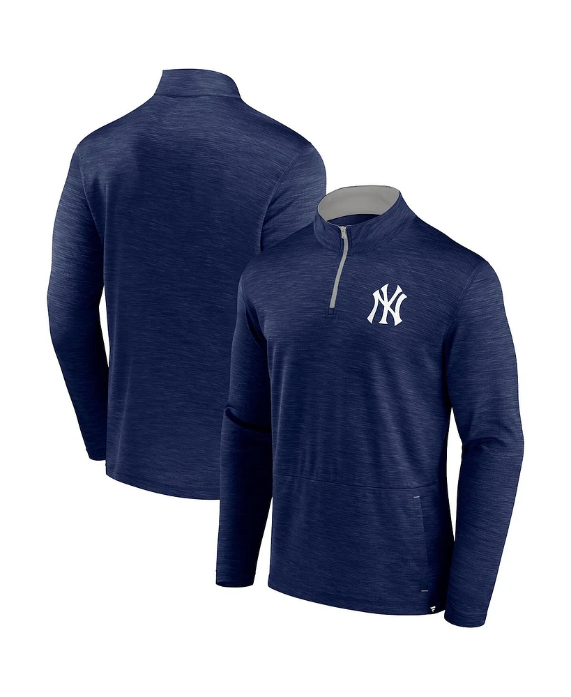 Fanatics Men's Heather Navy New York Yankees Fundamentals Quarter-Zip Pullover