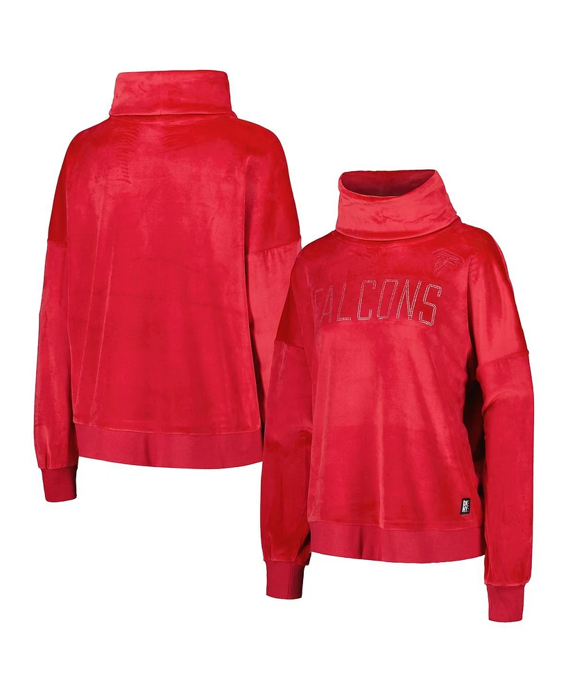 Dkny Women's Red Atlanta Falcons Deliliah Rhinestone Funnel Neck Pullover Sweatshirt