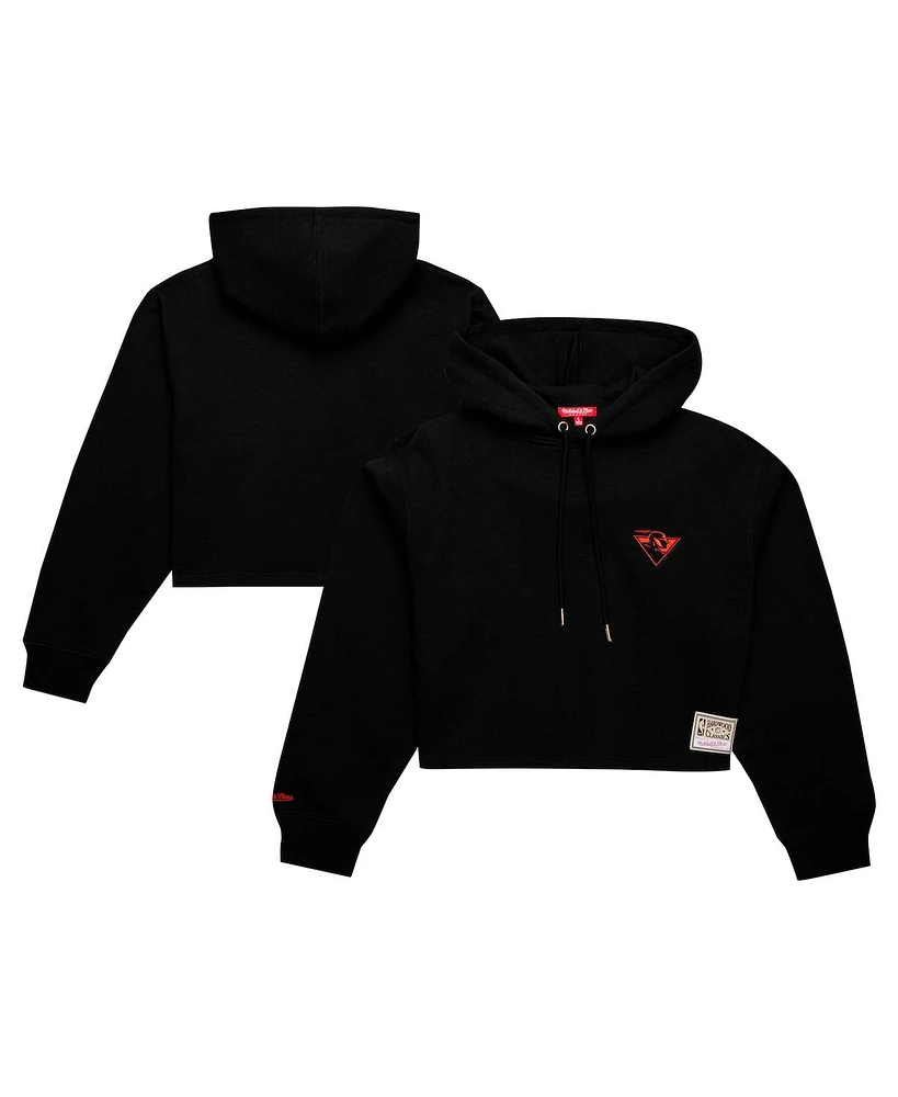 Mitchell & Ness Women's Black Golden State Warriors Hardwood Classics Cropped Pullover Hoodie