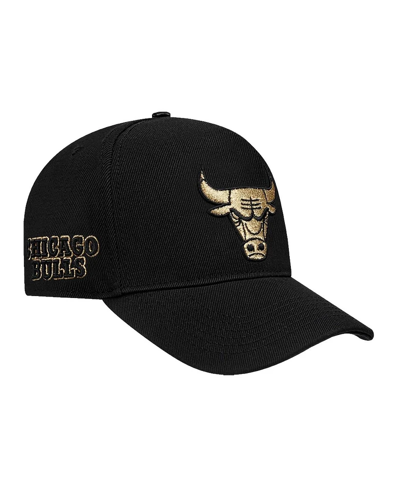 Pro Standard Men's Black Chicago Bulls Metallic Logo Pinch Front Adjustable Hat