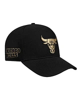 Pro Standard Men's Black Chicago Bulls Metallic Logo Pinch Front Adjustable Hat