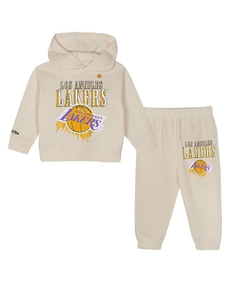 Mitchell & Ness Toddler 2-Piece Cream Los Angeles Lakers Hang Time Oversized Pullover Hoodie and Pants Set