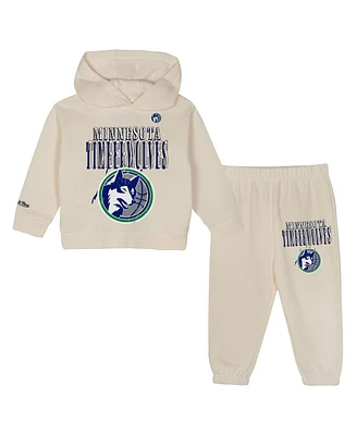 Mitchell & Ness Toddler 2-Piece Cream Minnesota Timberwolves Hang Time Oversized Pullover Hoodie and Pants Set