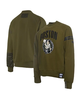 Two Hype X Nba Men's Olive Boston Celtics Culture Hoops Collection Premium Pullover Sweatshirt