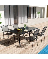 6-Piece Metal Outdoor Patio Dining Set with Square Table with 1.65 in. Umbrella Hole and Dining Chairs
