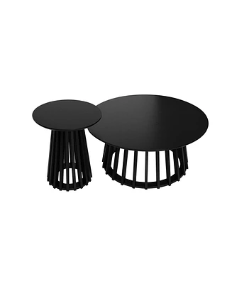 Mondawe Round Coffee Table Set of 2, Grille Molding, Suitable for Bedroom, Living Room, Balcony