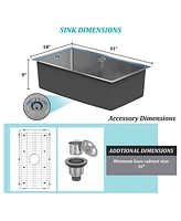 31-Inch Stainless Steel Sink Under The Table Single Grooves Thick 18Ga With Drain Grid And Drainer