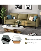 Convertible Leather Sofa Couch with Magazine Pockets 3-Seat with 2 Usb Port