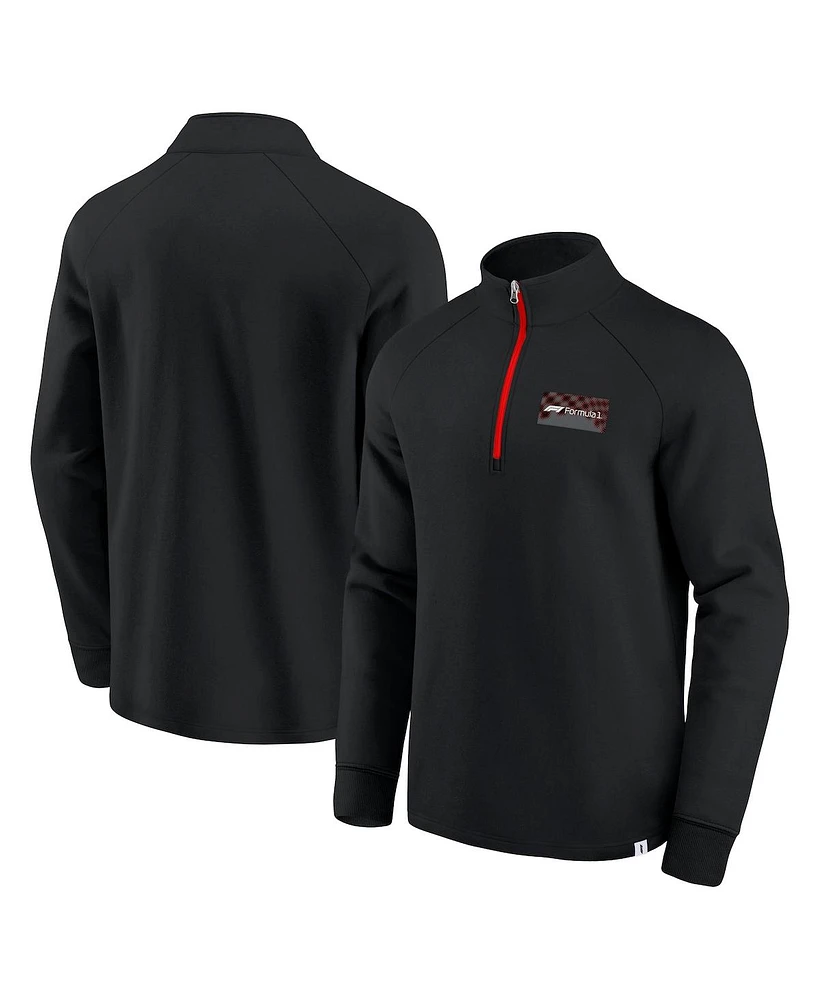 Formula 1 Men's Black Tempo Halftone Grid Badge Raglan Quarter-Zip Pullover