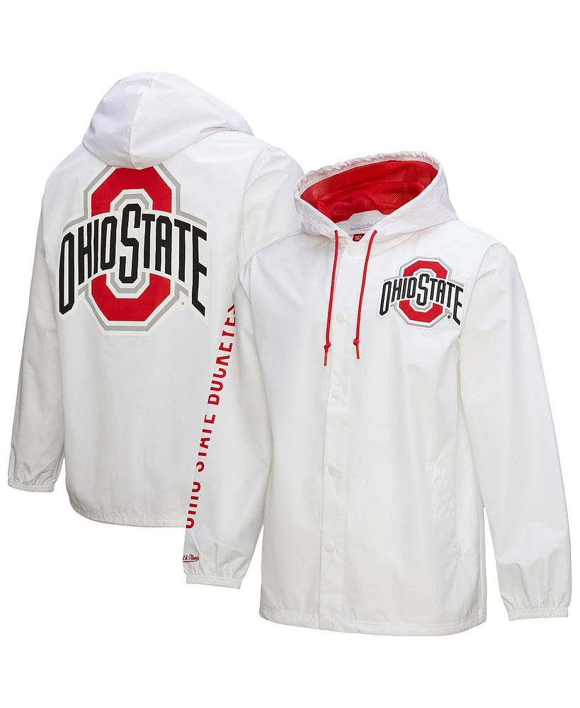 Mitchell & Ness Men's White Ohio State Buckeyes Coaches Full-Snap Hoodie Jacket