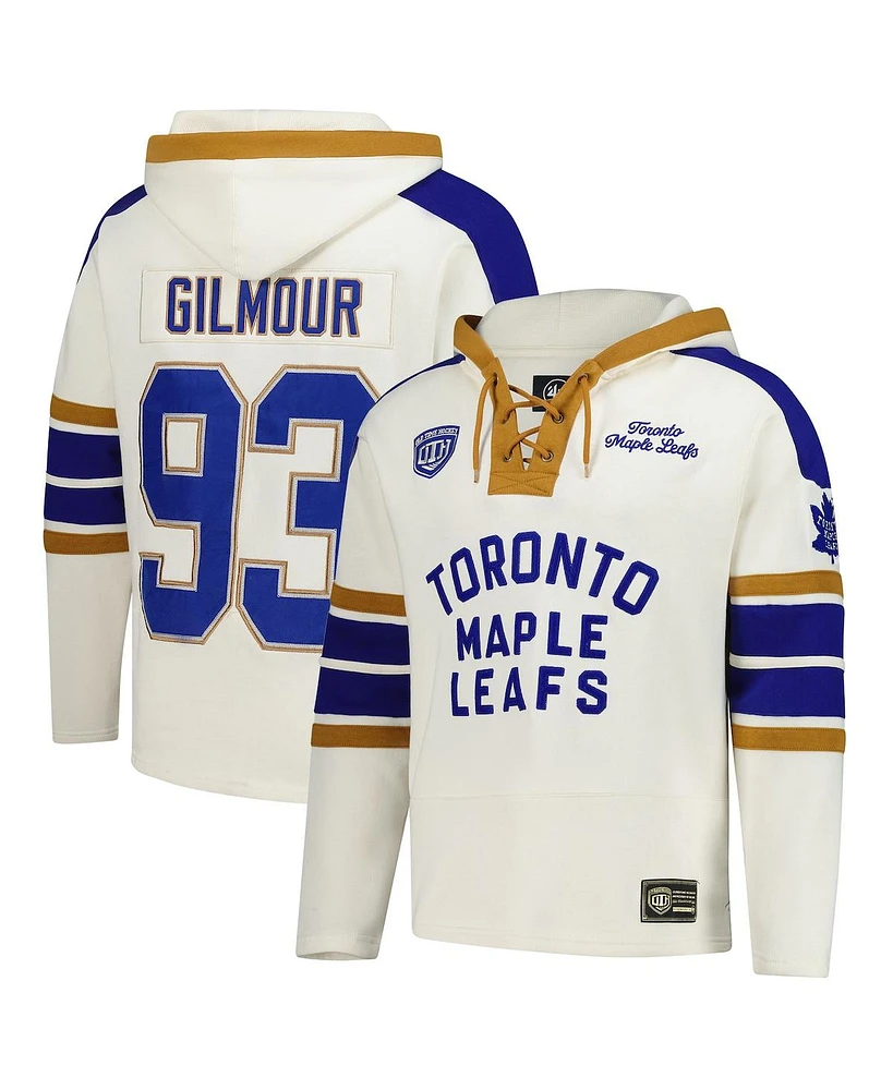 '47 Brand Men's Doug Gilmour Cream Toronto Maple Leaf's Blue Line Heritage Name Number Lace-Up Pullover Hoodie