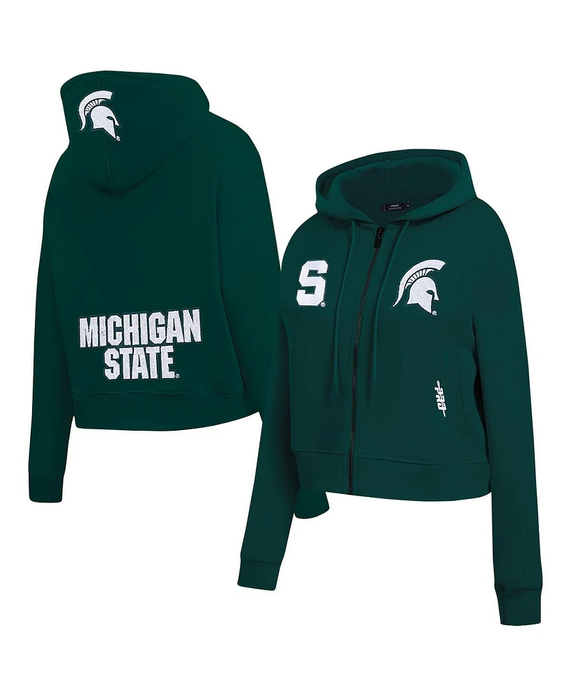 Pro Standard Women's Green Michigan State Spartans Game Day Sequin Full-Zip Hooded Jacket