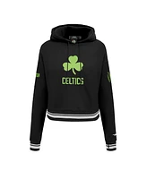 Pro Standard Women's Black Boston Celtics 2024/25 City Edition Chenille Applique Cropped Pullover Hoodie