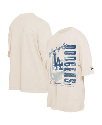 New Era Men's Cream Los Angeles Dodgers Cooperstown Collection Oversized Throwback Distressed T-Shirt