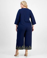 Jm Collection Plus Size Metallic Embroidered V Neck Top Capri Pants Exclusively At Macys