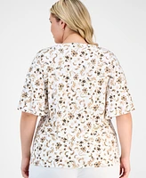 Jm Collection Plus Printed Flutter-Sleeve Top, Exclusively at Macy's