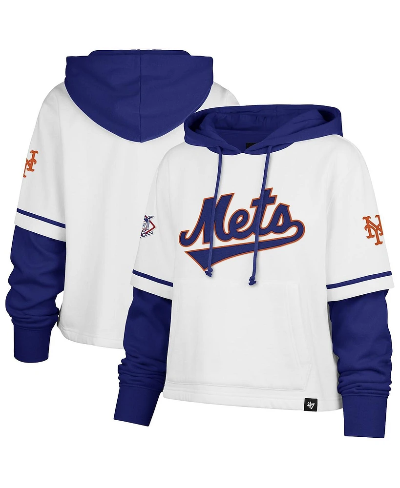 '47 Brand Women's White New York Mets Trifecta Shortstop Cropped Pullover Hoodie