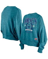 New Era Women's Teal Charlotte Hornets Hardwood Classics Enzyme Wash Oversized Boxy Pullover Sweatshirt