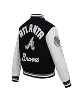 Pro Standard Women's Black Atlanta Braves Cultivated Pearls Rib Wool Full-Zip Varsity Jacket