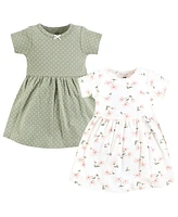 Hudson Baby Girls Cotton Dresses, Pink Dainty Floral, 9-12 Months