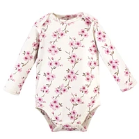 Touched by Nature Baby Girls Organic Cotton Long-Sleeve Bodysuits 5pk, Cherry Blossom, 12-18 Months
