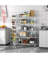 5 Tier 6000lbs Heavy Duty Adjustable Storage Rack Metal Shelf Wire Shelving Unit with Wheels & Shelf Liners - 82" H x 48" L x 24" D